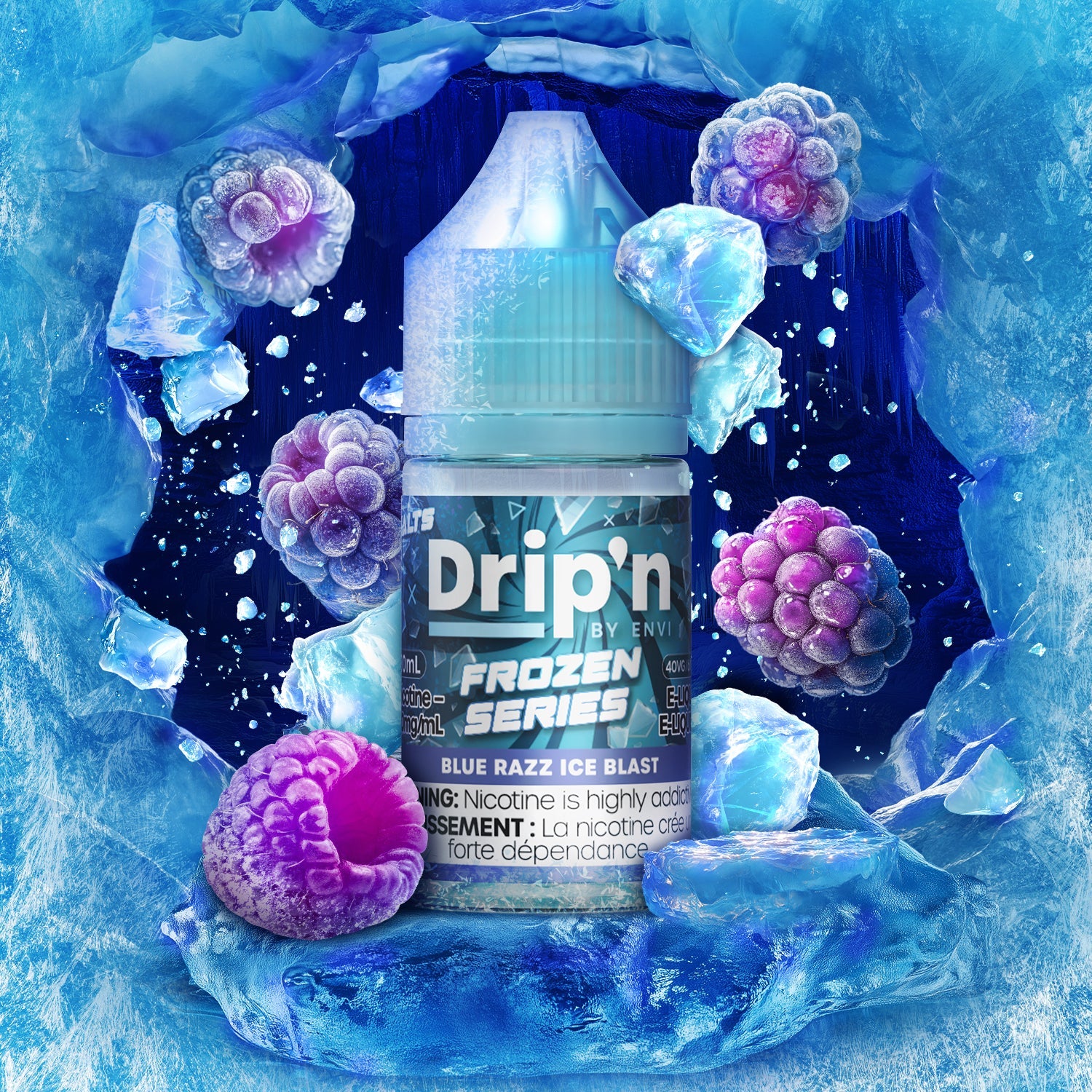 Drip'n Frozen E-Liquid Blue Razz Ice Blast 30mL Salt Nicotine ENVI Vape Drip'n Frozen E-Liquid Blue Razz Ice Blast 30mL Salt Nicotine ENVI Vape