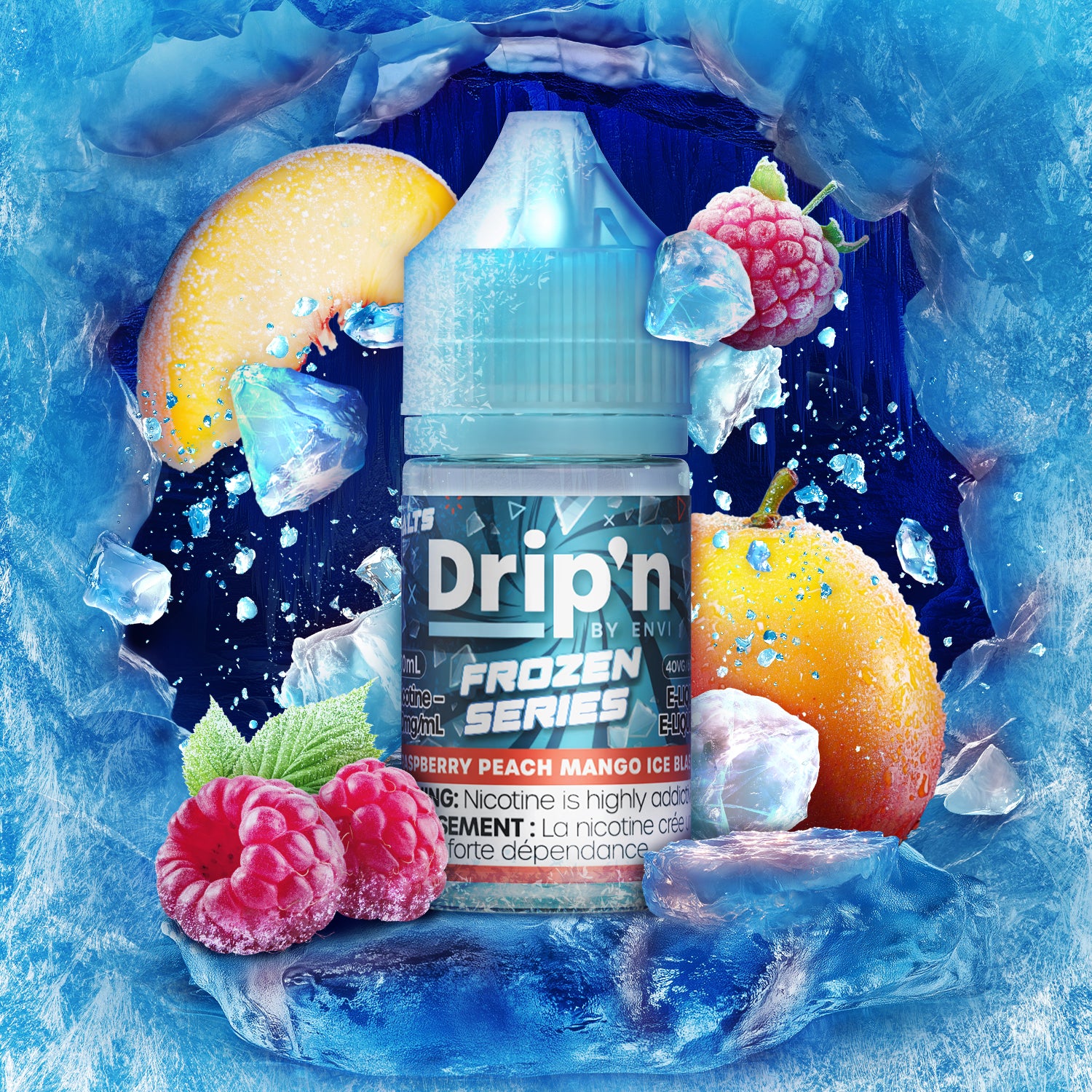 Drip'n Frozen E-Liquid Raspberry Peach Mango Ice Blast 30mL Salt Nicotine ENVI Vape Drip'n Frozen E-Liquid Raspberry Peach Mango Ice Blast 30mL Salt Nicotine ENVI Vape