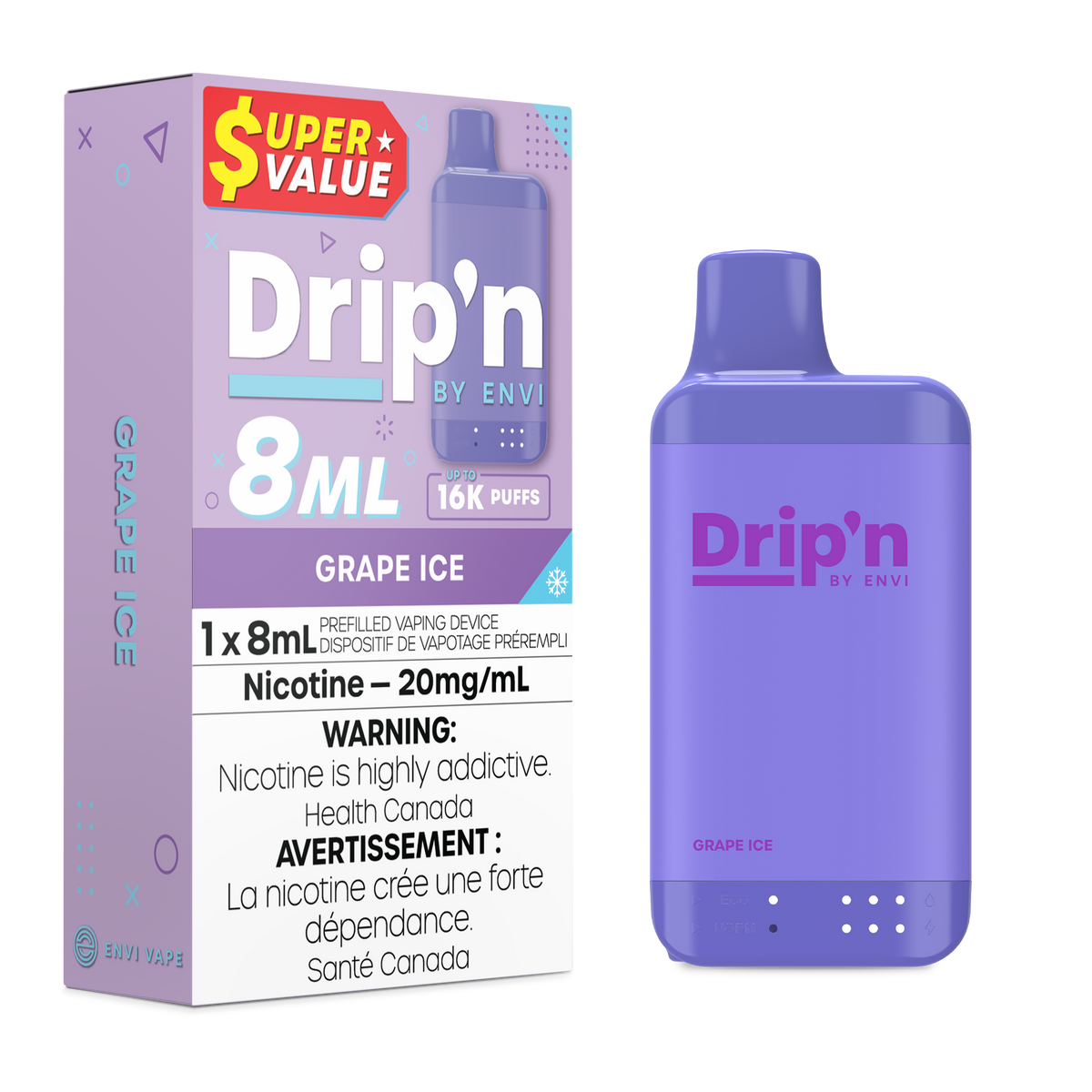 Buy Drip'n by Envi 8ML Disposable - Grape Ice Online
