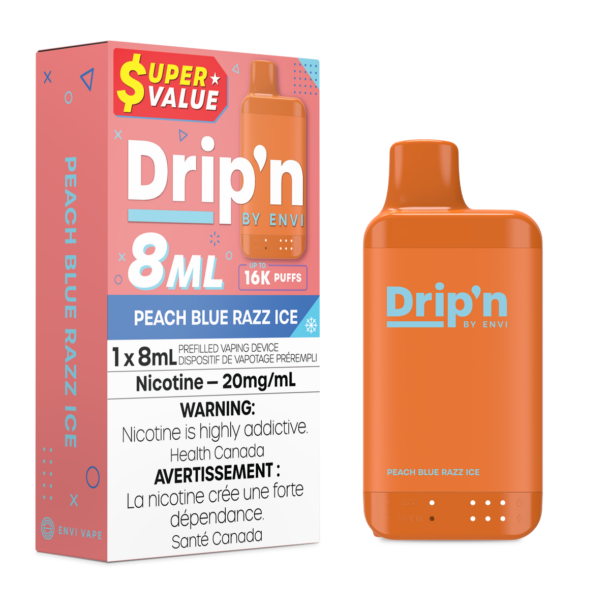 Buy Drip'n by Envi 8ML Disposable - Peach Blue Razz Ice Online