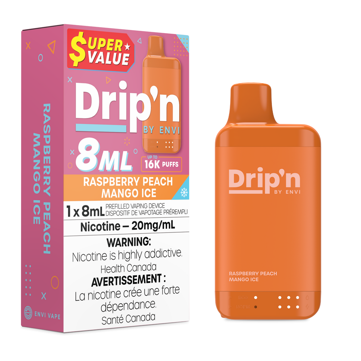 Buy Drip'n by Envi 8ML Disposable - Raspberry Peach Mango Ice Online