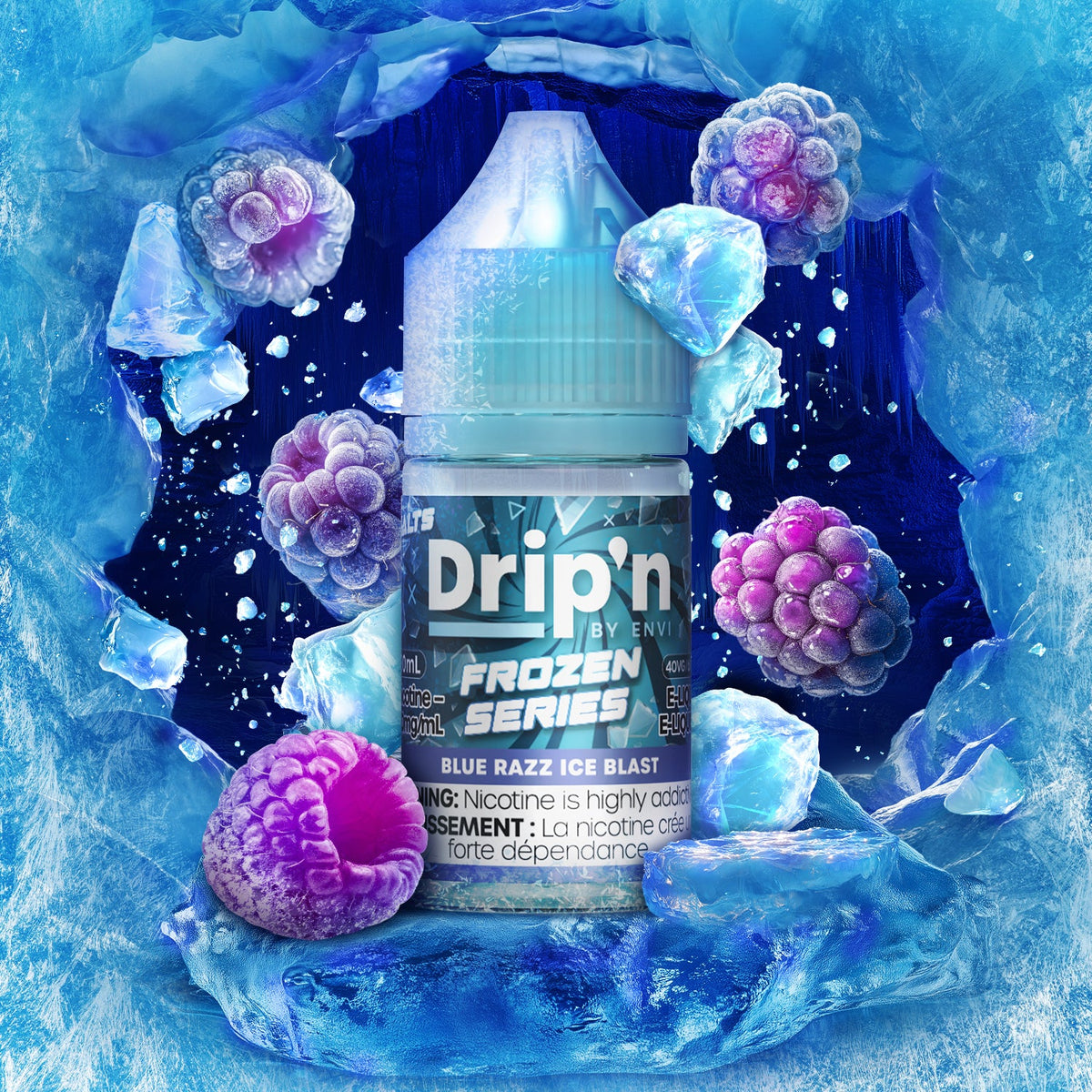 Drip'n Frozen E-Liquid Blue Razz Ice Blast 30mL Salt Nicotine ENVI Vape Drip'n Frozen E-Liquid Blue Razz Ice Blast 30mL Salt Nicotine ENVI Vape