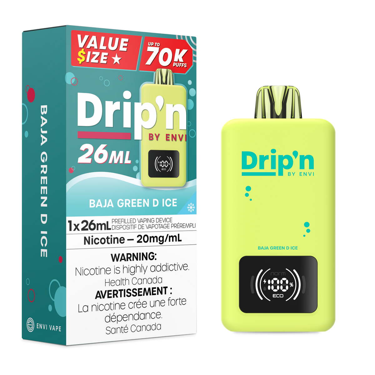 Drip'n by Envi 26ML Disposable - Baja Green D Ice (ON)