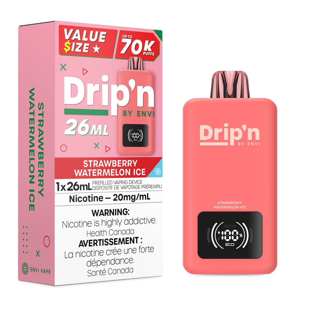 Drip'n by Envi 26ML Disposable - Strawberry Watermelon Ice (ON)