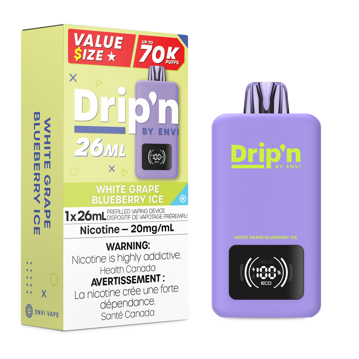 Drip'n by Envi 26ML Disposable - White Grape Blueberry Ice (ON)
