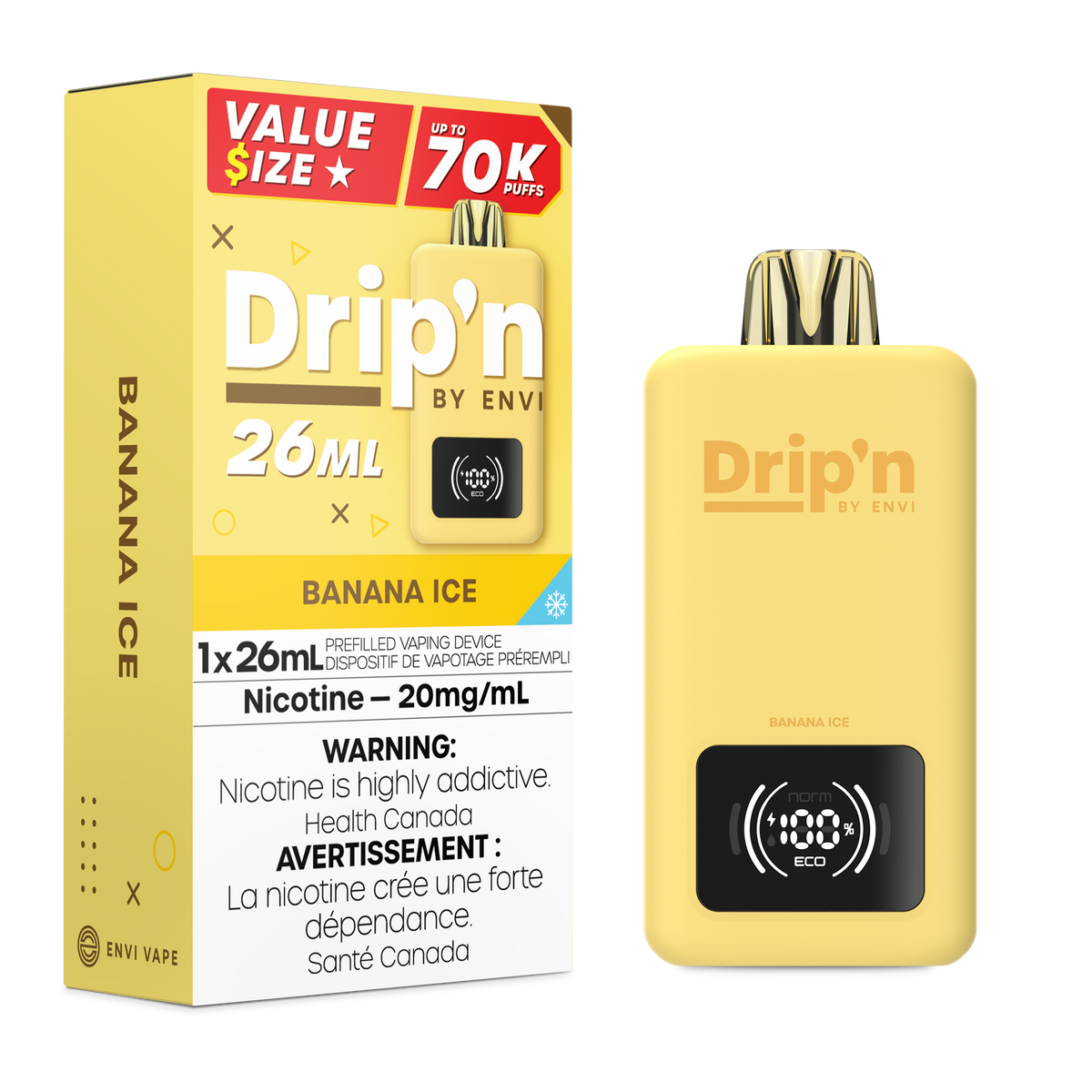 Drip'n by Envi 26 ML Disposable Vape - Banana Ice ENVI Vape Drip'n by Envi 26 ML Disposable Vape - Banana Ice ENVI Vape
