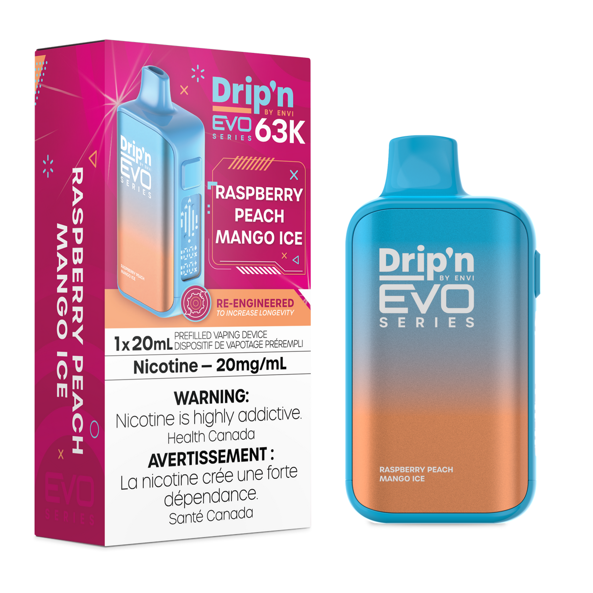 Drip'n by Envi EVO 63K Disposable - Raspberry Peach Mango Ice