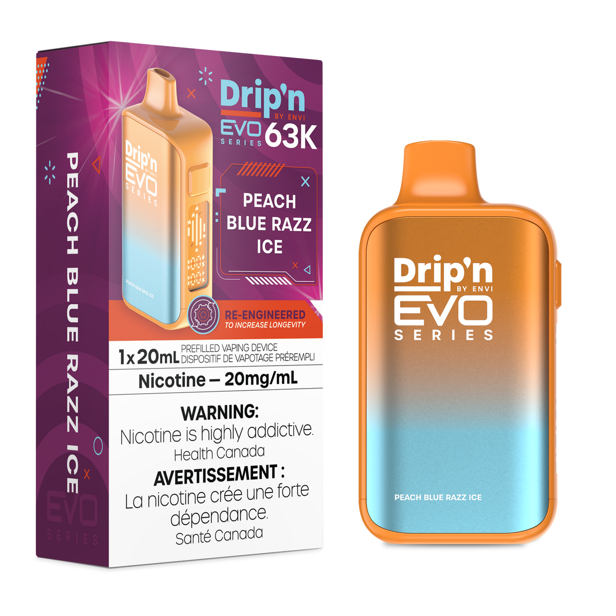 Drip'n by Envi EVO 63K Disposable - Peach Blue Razz Ice (AB)