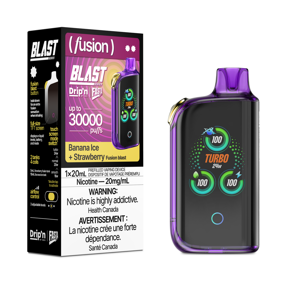 Drip'n X Fasta Blast - Banana Ice + Strawberry (ON)